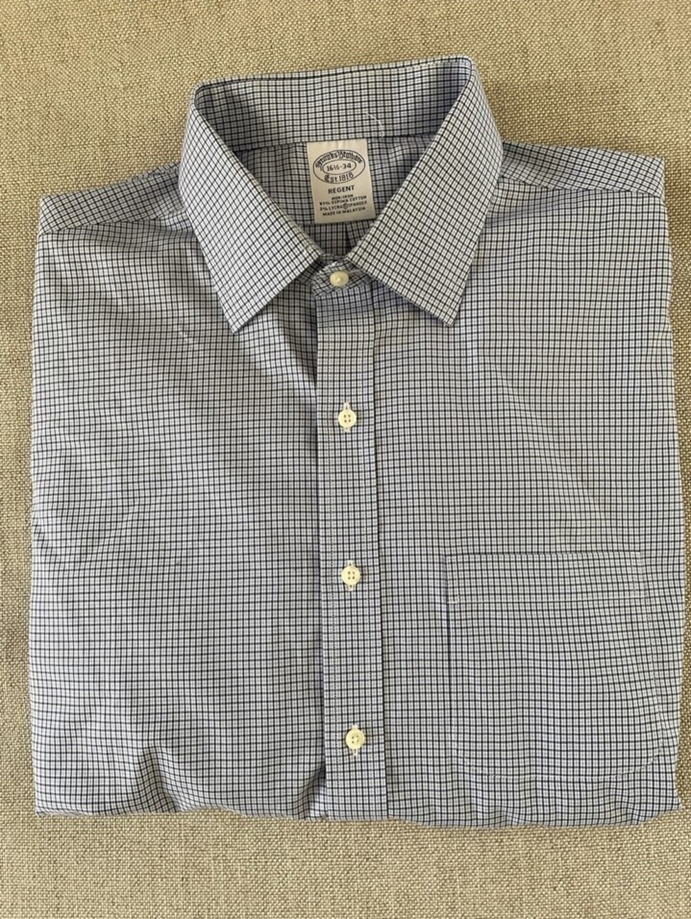 Brooks Brothers Check Spread Collar Dress Shirt Blue 16 L